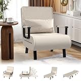 JMGJOY Sillón Cama 1 Plaza Plegable - Sofá Cama Individual Convertible con Respaldo Ajustable, Puff Cama Multifuncional Tapizado en Tela para Salón, Dormitorio, Oficina, Beige