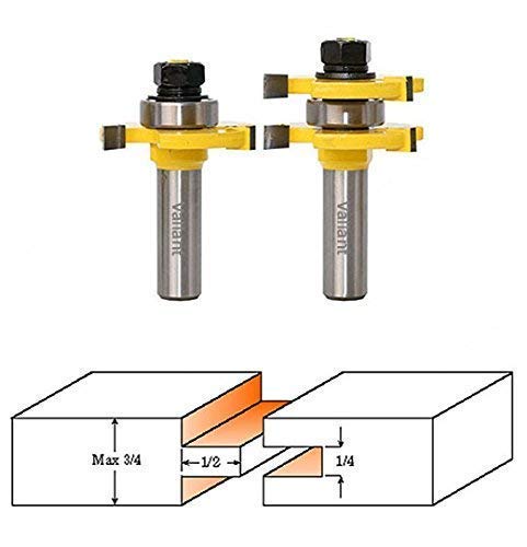 Valiant Tongue and Groove Router Bit Tool Set ½'' Shank With 45° Lock Miter Bit ½'' Shank - Solid Steel, Anti Kickback Design, Easy Operation - For Doors, Tables, Shelves, Walls, DIY Woodwork & More - Thumbnail 2