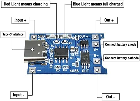 Aideepen 10pcs TC4056 Typo-C USB-C Interfejs wejściowy USB 5V 1A 18650 LiIon bateria litowa Ładowarka Moduł tablicy Ładowarka z podwójnymi funkcjami ochrony.