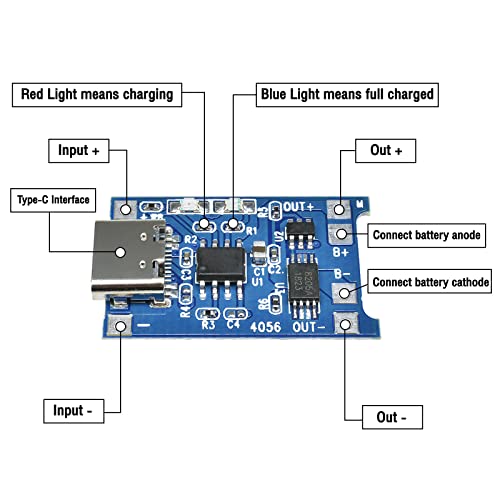 Aideepen 6 Stück Type-C USB-C TC4056 5V 1A Li–Ion Lithium-Akku-Ladeplatine Ladegerät Modul mit doppelten Schutzfunktionen