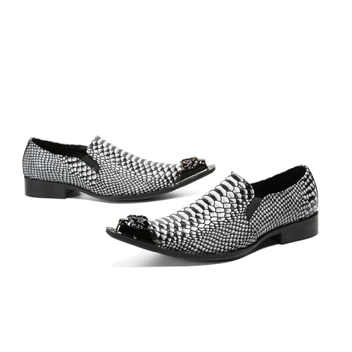 Men's Leather Shoes, Temperament Crocodile Pattern Metal tip Men's Dress Shoes, Wedding Party Banquet Nightclub Stage Host Barber Uniform Office Work Shoes3