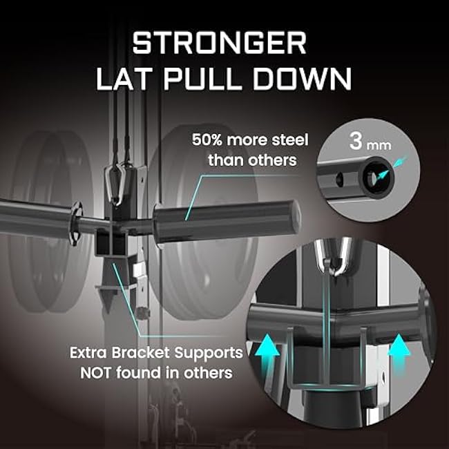 Fitness Reality Power Cage Squat Rack with Optional LAT Pulldown, Cable Crossover, 800 lb Capacity, Multi-Grip Pull-Up Bar, Adjustable Safety Bars, Strength Training for Home Gym