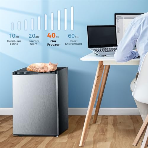Kismile Upright Freezer,2.1 Cu.ft Mini Freezer with Reversible Single Door,Removable Shelves,Small Freezer with Adjustable Thermostat for Home/Kitchen/Office (Stainless Steel)