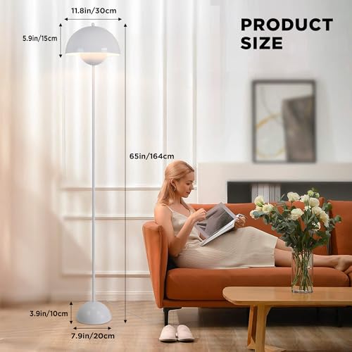 Image of Mid-Century Modern Metal Bud Floor Lamp for Home and Office, Glossy White