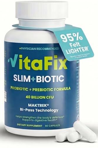 VitaFix Synbiotic Probiotic & Prebiotic Slimbiotic - 40 Billion CFU with MAKTREK Bi-Pass Tech Assist with Weight Loss Constipation Digestion Bloating Regularity for Women & Men 60 Ct