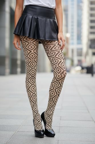 Image of ToBeInStyle Women's Strappy Zig Zag Lace Up Bandage Print Fashion Goth Tights