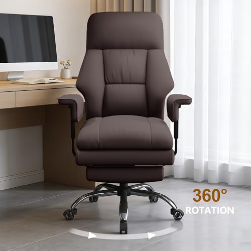 Image of Executive Office Chair with Wheels PU Leather Ergonomic Desk Chairs with Foot Rest High Back Computer Gaming Chairs for Home Office