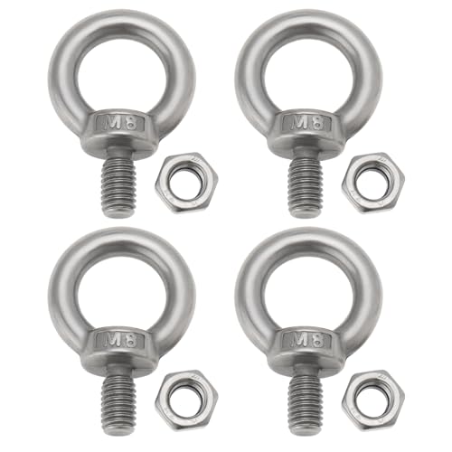 Image of OTOTEC 4 Sets M8 Lifting Eye Bolts with M8 Lock Nuts 304 Stainless Steel Eye Bolt for Mechanical Equipment Electric Power Marine Transportation, 264-B-BFW