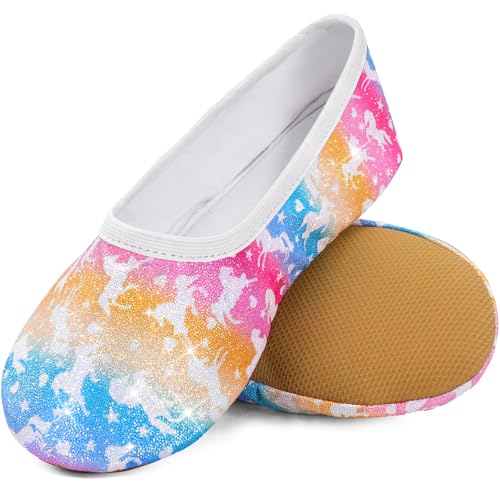 Growmax Turnschläppchen Mädchen Glitzer Gymnastikschuhe Mädchen Baumwollfutter Schläppchen Kinder Oxford-Sohle Turnschlappen Mehrfarbig EU 21