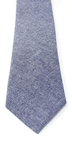 Image of Men's Chambray Cotton Skinny Necktie Tie Textured Distressed Style - 2.5 inch Width