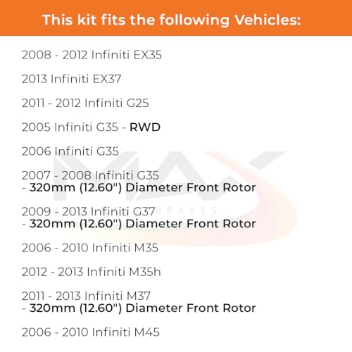 Image of Max Advanced Brakes Front Brake Kit Compatible With 2011-2014 Nissan Murano Compatible With Infiniti QX50 QX70 Q70 Replacement Geomet Coated OE Disc Brake Rotors and Ceramic Brake Pads