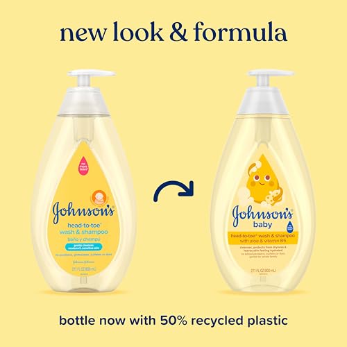 Image of Johnson's Baby Head-To-Toe 2 in 1 Tear Free Wash & Shampoo with Aloe Vera and Vitamin B5, Safe and Gentle for Newborns and Delicate Skin, Hypoallergenic and pH Balanced, 27.1 Fl Oz
