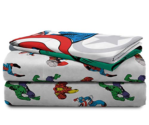 Image of Marvel Comics Avengers Queen Comforter Set 7 Piece Soft Boys Bedding, Multi | Spiderman Hulk Captain America, Comforter Sheets Shams Pillowcases, Soft Microfiber, Machine Washable, Boys Gift