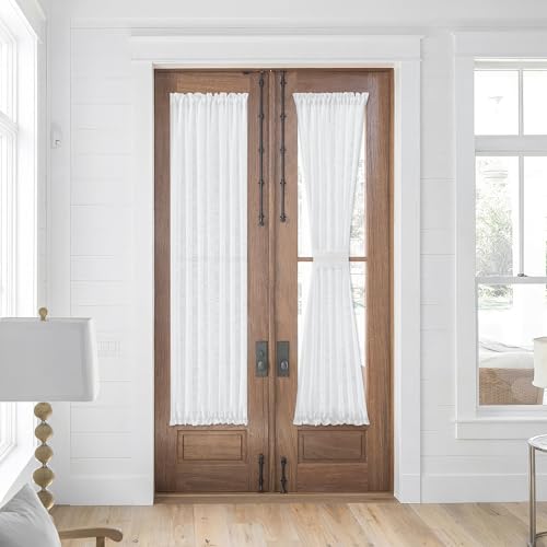 FMFUNCTEX Side Light Curtains White 72 Inch Linen Texture Semi Sheer French Door Panels for Glass Door Window - 24 Inches Long - 2 Panels by FMFUNCTEX - Image 2