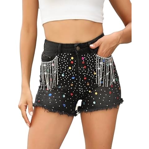 LifeShe Women's Rhinestone Denim Shorts Cover