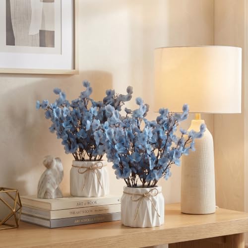 Image of Dekorly Artificial Lavender Plant in White Pot, 18cm - Realistic Faux Flower Arrangement for Home & Office Decor (Set of 1) (2, Blue Baby's Breath Flower)