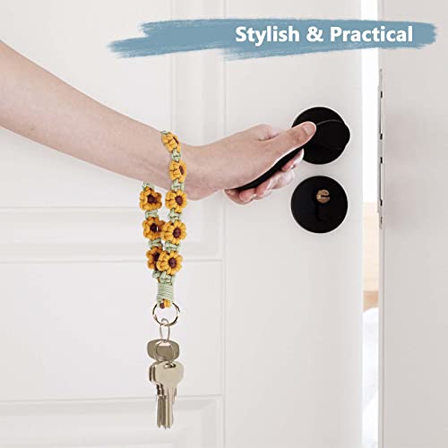 Elephtree Boho Macrame Keychain Wristlet Keychain Weave Exquisite Keyring Holder Bracelet Handmade Wrist Lanyard Flower Pattern For Women #TOP3