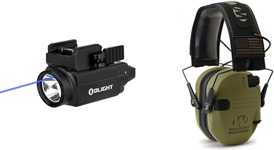 OLIGHT Baldr S Blue Beam 800 Lumens Magnetic USB Rechargeable Tactical Flashlight & Walker's Razor Slim Electronic Shooting Earmuffs