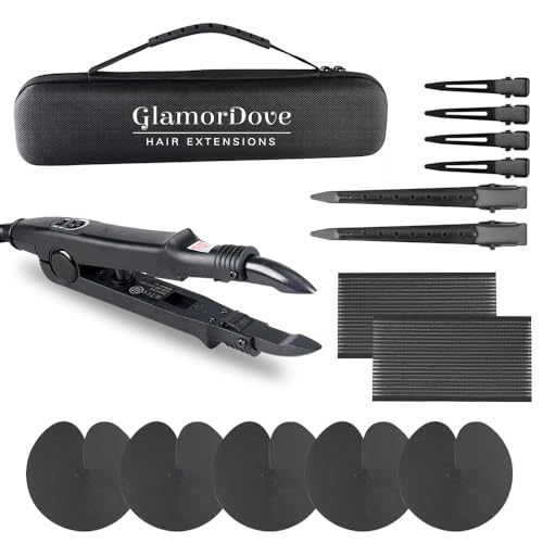 Kit extensions de cheveux fer à température réglable et bouclier thermique anti-brûlure
