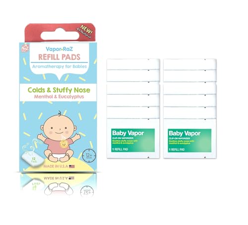 RAZBABY Vapor-RaZ Refills Baby Cough and Cold Relief - Use at Home & on the Go - All Natural Menthol & Eucalyptus - 12 Refill Pads