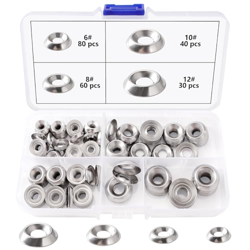 Lyeteung 210 Pezzi 6# 8# 10# 12# Kit di Rondelle a Testa Svasata in Acciaio Inox 304, Rondelle a Tazza, per Viti