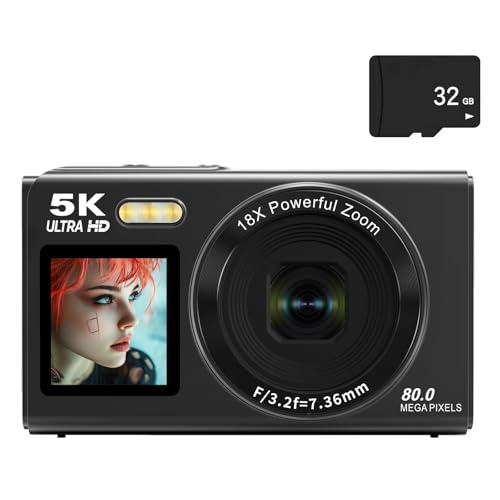Appareil photo double écran 80 MP 5K portable avec zoom 18x WiFi