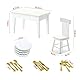 22 Stück Esstisch Stuhl Küchengeschirr Modell Set Puppenhaus Miniatur Einrichtung Möbel aus Holz 1/12 Weiß Stühlen Teller mit Gabeln Löffel Gold Besteck Kerzenhalter Küche Zubehör Möbelset Esszimmer