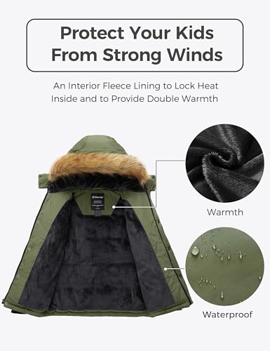 Image of Wantdo Boys' Winter Coat Warm Puffer Jacket Waterproof with Faux Fur Hood