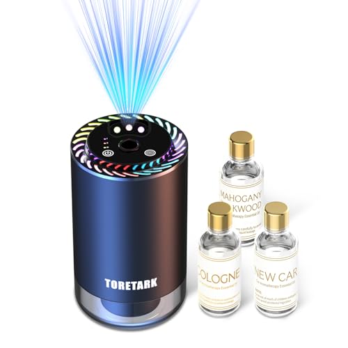 Image of Smart Car Air Freshener with Star Light & 150ml Diffusers Oil Refills, Auto On /Off Aroma Diffuser, 3 Adjustable Modes Rechargeable - Car Diffuser（Cologne+New Car Smell+Mahogany Teakwood）