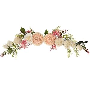 Lvydec Artificial Peony Flower Swag, 25 Inch Decorative Swag with Champagne Peony White Rose and Green Leaves for Wedding Arch Front Door Wall Decor