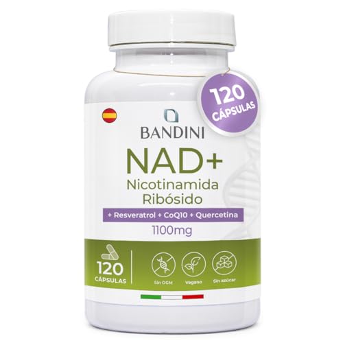 Bandini® NAD+ Liposomal 1100 mg | 120 Cápsulas Veganas | Con Cloruro de Ribósido de Nicotinamida, Quercetina, Resveratrol, Coenzima Q10 | Antienvejecimiento, Energía Celular, Sin OMG