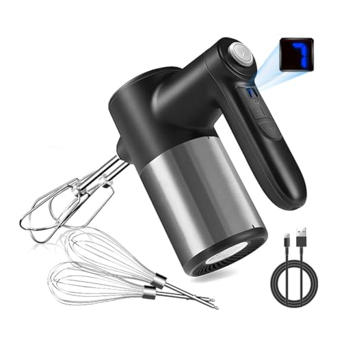 Ehwisbe Batidora de Mano Inalámbrica, Pantalla Digital, Eléctrica Recargable de 7 Velocidades con 4 Accesorios de Acero Inoxidable, para Hornear y Huevos