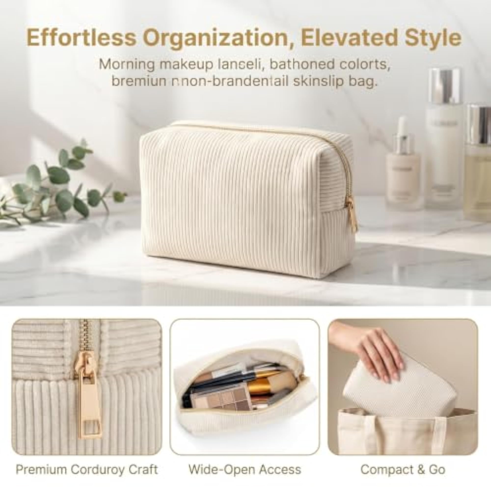 Small Makeup Pouch, Large Capacity Corduroy Bag