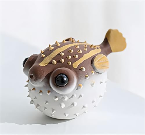 Yixing Purple Clay Tea Pet Puffer Fish Car Ornament Pure Handmade Statue for Tea Lover Home Office Fishbowl Decor