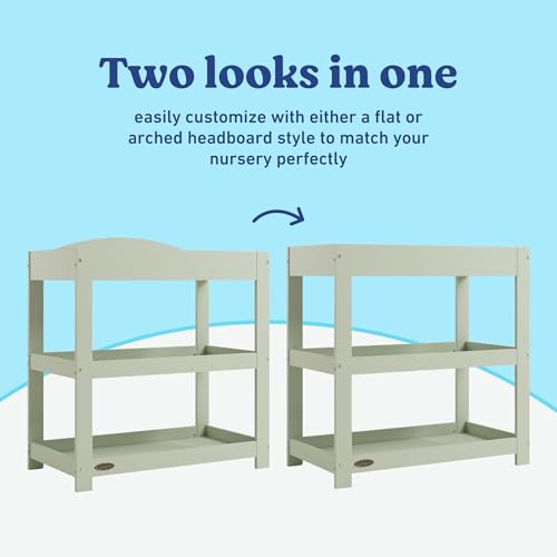 Image of Graco Customizable Changing Table with Water-Resistant Changing Pad (Sage) - Customizable Modern Flat or Classic Arched Headboard, Changing Pad Included