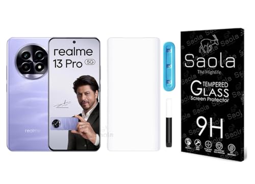 Image of Saola 1-Pack UV Curved Tempered Glass for Realme 13 Pro | 9H Hardness | Edge-to-Edge Full Screen Coverage | UV Light Installation | Scratch Resistant | Case Friendly Screen Protector. (6.7 Inches)