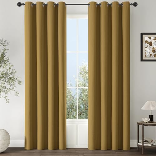 ChrisDowa Golden Brown Blackout Curtains 84 Inch Long 2 Panels for Bedroom