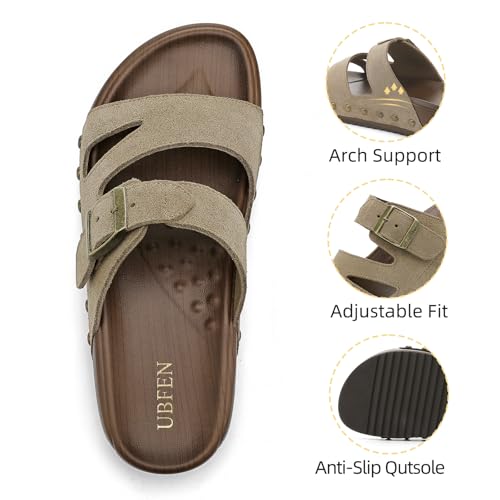Image of UBFEN Womens Platform Slide Sandals | Real Leather,Buckle Sandals with Cushioned Flatform Footbed,Comfortable for Walking,Arch Support,Casual Styling