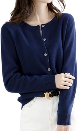 （08:30時点） [SHANLIANG] ニット トップス カーディガン レディース 前開き 長袖 無地 重ねる着便利 体型カバー 着痩せ 小顔 無地 高伸縮 セーター インナー 冷房対策 カジュアル オフィス 通勤 日常 プレゼント (JP, アルファベット, 2XL, ネイビー)