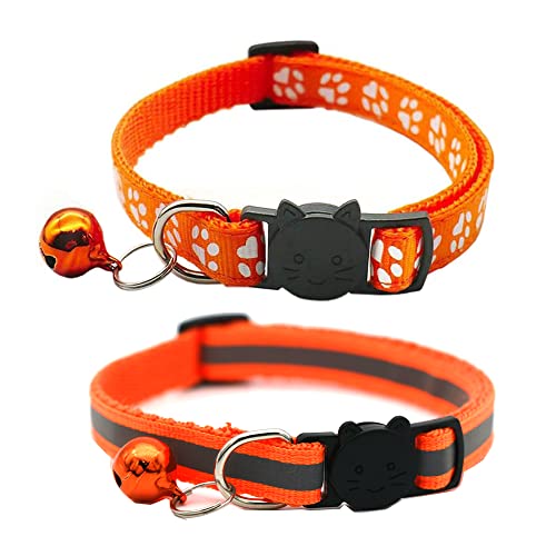 Hepplly Cat Collar, 2-Pack Reflective Nylon Kitten Collar with Bell, Adjustable Length from 19cm to 32cm