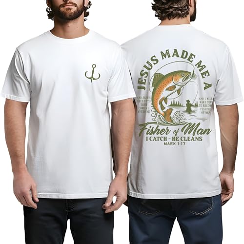 Jesus Made Me a Fisher of Man T-Shirt - Christian Fisherman Shirts - Religious Fishing Shirts - Fisher of Men T-Shirt