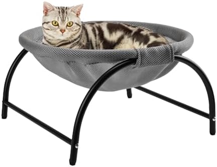 LIFLIX Katzenhängematte Outdoor, Erhöhter Katzenbett mit abnehmbarem, Waschbarem Netzstoff, Stehend Hängematte Katzen für Innen-/Außenbereich (Grau)