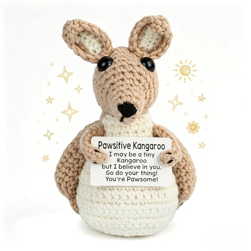 WIILGN Emotional Support Crochet – Positive Crochet Animals Tiny Kangaroo Plush, Encouraging Desk Buddy & Motivational Gift for Coworkers, Emotional Support Stuffed Animal for Daily Positivity