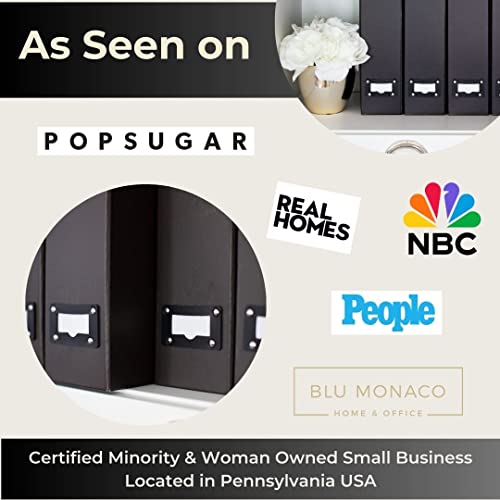 Set Of 6 Foldable Black Magazine Organizer Bins With Black Label Holders - Vertical File Organizer Boxes For Desk Organization - Bookshelf Organizers For Home Office - Magazine File Holders By Blu Monaco #TOP2