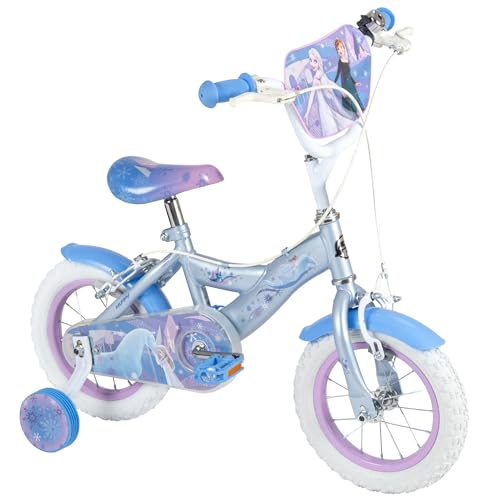 Huffy Vélo Enfant Disney La Reine des Neiges de 3 à 5 Ans, Double Frein à Pince, stabilisateurs Amovibles, siège réglable, Bleu
