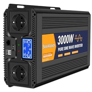 Starkbaer 3000W/6000W Wechselrichter 24v auf 230v Reiner Sinus Spannungswandler Power Inverter KFZ Konverter mit LCD-Bildschirm,Fernbedienung,2 EU AC Steckdosen,1 Type-C und 1 USB Anschlüsse