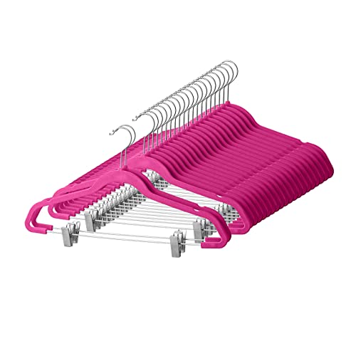Premium Non-Slip Velvet Hangers with Metal Clips; Pack of 20 Pink
