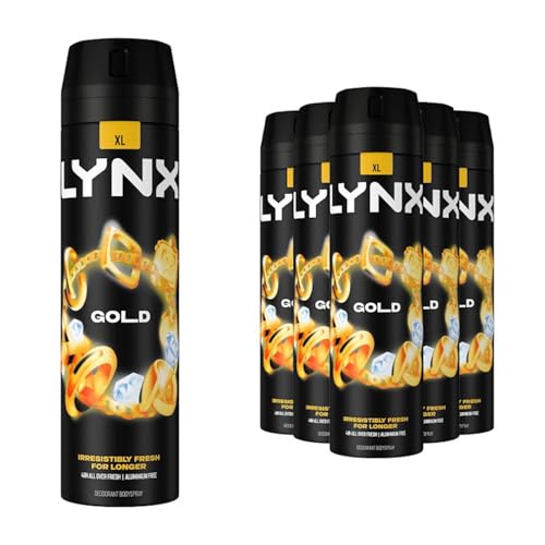 Lynx Gold Aerosol Body Spray Mens Deodorant Spray with an oud wood & fresh vanilla scent for 48 hours of odour busting high defnition fragrance 6x 200 ml