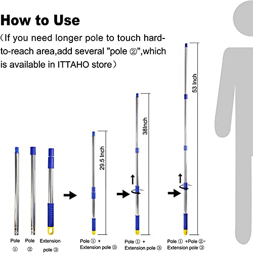 Ittaho Squeegee For Window Cleaning,10" Squeegee & 11" Microfiber Scrubber Combi With Stainless Steel Pole,Extendable Squeegee Window Cleaner For Car,Sliding Door,Shower Glass Door-Swivel Style-2 Pads #TOP3