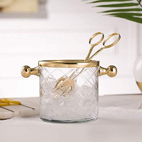 Messing Ice Cube Cooler Ice emmers met tang, glazen ijsemmer met draaggreep, geïsoleerd veelzijdigheid kristal whisky… - Afbeelding 6